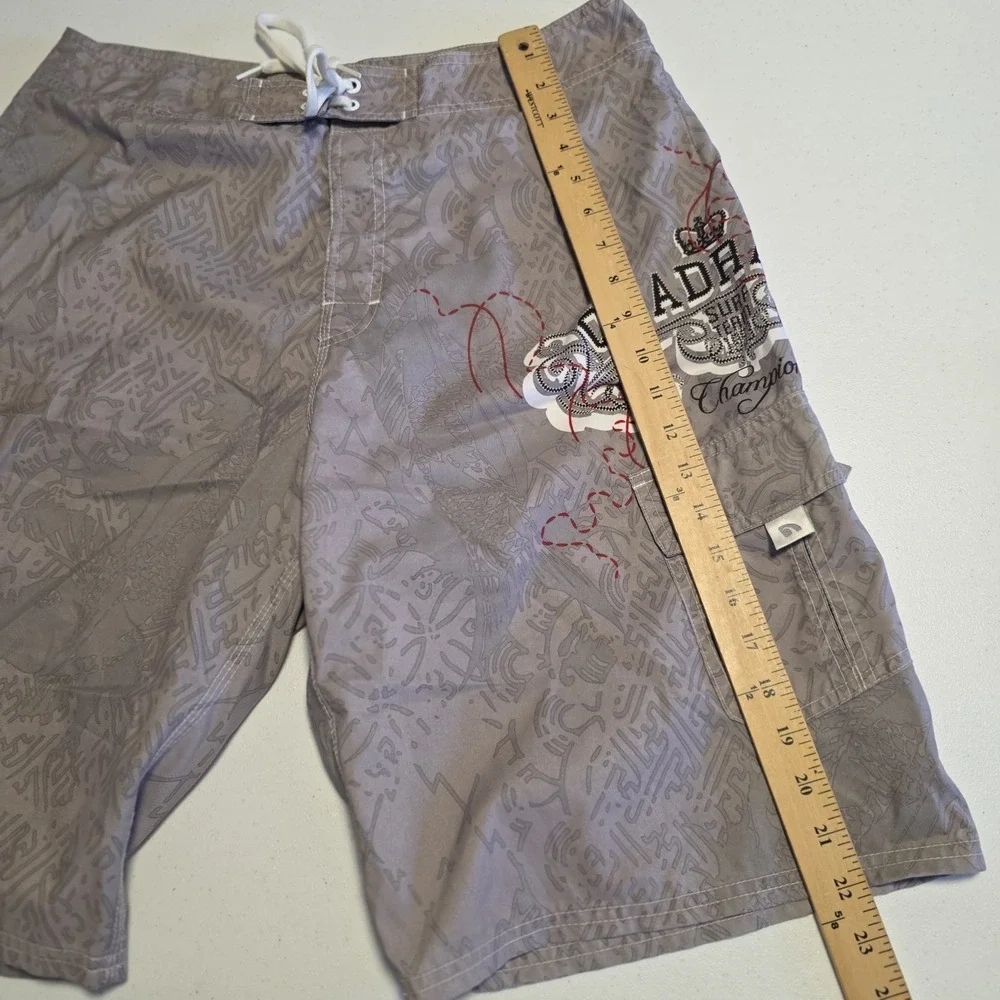 Quadrant Boardshorts Surf Beach Swim Unlined Tropical Gray Pockets Mens‎ Sz 32